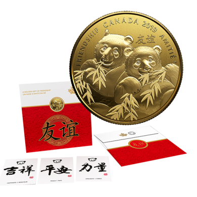 2019 - $8 - Pure Silver Gold-Plated Coin - Pandas: A Golden Gift of Friendship