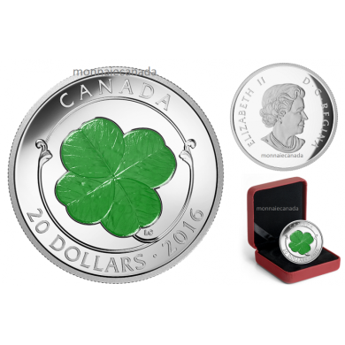 2016 - $20 - 1 oz. Fine Silver Coloured Coin – Four Leaf Clover