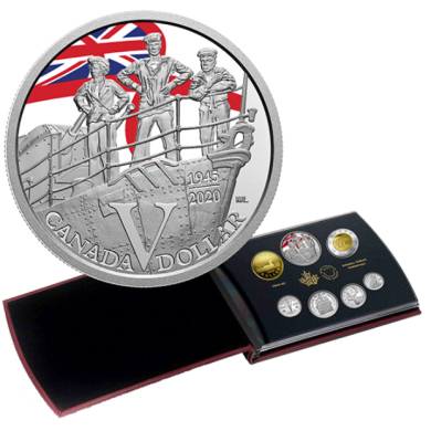 2020 - Ensemble preuve numismatique avec dollar en argent dition spciale  75e anniversaire du jour de la Victoire en Europe : La Marine royale canadienne