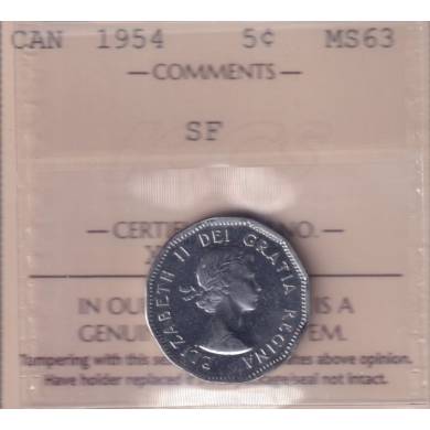 1954 - MS 63 - SF - ICCS - Canada 5 Cents