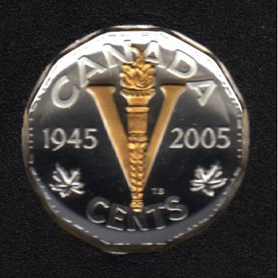 2005 - 1945  - Proof - Plaqu Or - Argent - Canada 5 Cents