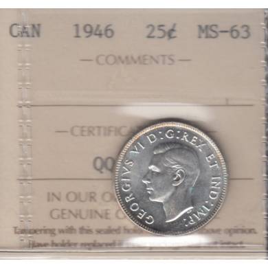 1946 - MS 63 - ICCS - Canada 25 Cents