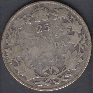 1931 - G/VG - Canada 25 Cents