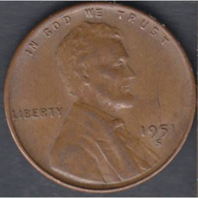 1951 S - VF EF - Lincoln Small Cent