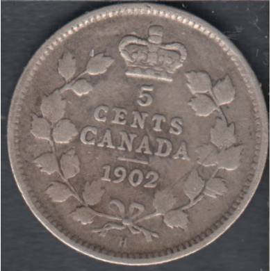 1902 H - VG - Small H - Canada 5 Cents
