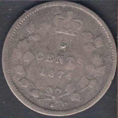 1874 H - Good - Plain '4' - Small Date - Canada 5 Cents