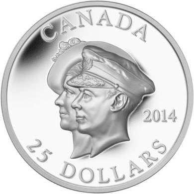 2014 - $25 - Pièce à très haut relief argent fin - 75e anni. de la première visite royale au Canada