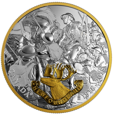 2018 - $20 - 1 oz en argent pur avec placage d'or - Forces allies de la Premire Guerre mondiale : Terre-Neuve