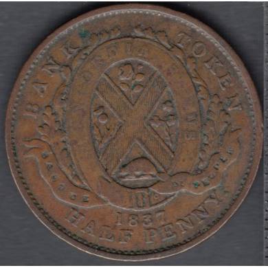 1837 - Fine - Banque Du Peuple - Half Penny Token - Un Sou - LC-8C1 - Province Bas Canada