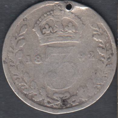 1892 - 3 Pence - Trou - Grande Bretagne