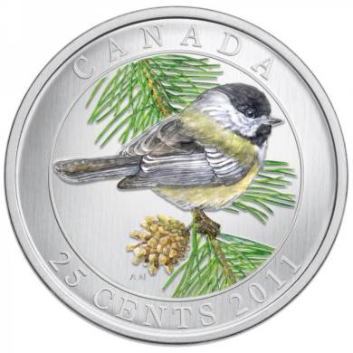 2011 - 25 Cents - Black-capped Chickadee - Coloured Coin