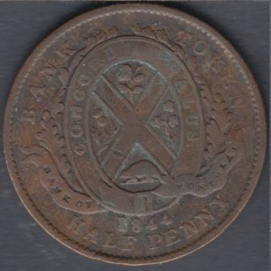 1844 - Fine - Half Penny - Token Bank of Montreal - Province of Canada - PC-1B3