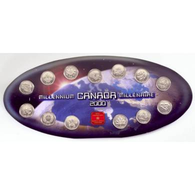 2000 Canada Millenium 25 cents ensemble de 12 pièces +Médallion officiel de la MRC