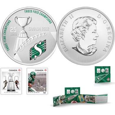 2012 - The Saskatchewan Roughriders - 25-Cent Coloured Coin and Stamp Set