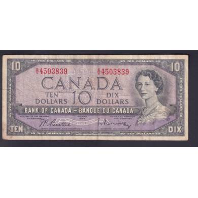 1954 $10 Dollars - Fine - Beattie Rasminsky - Prefix S/V