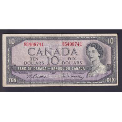 1954 $10 Dollars - VF - Beattie Rasminsky - Préfixe R/V
