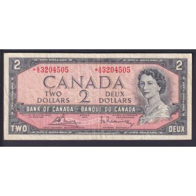1954 $2 Dollars - VF - Bouey- Rasminsky - Prefix *A/G - Replacement