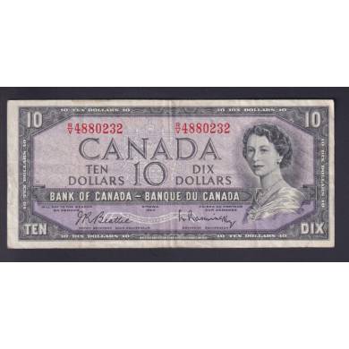 1954 $10 Dollars - VF - Beattie Rasminsky - Prefix R/V