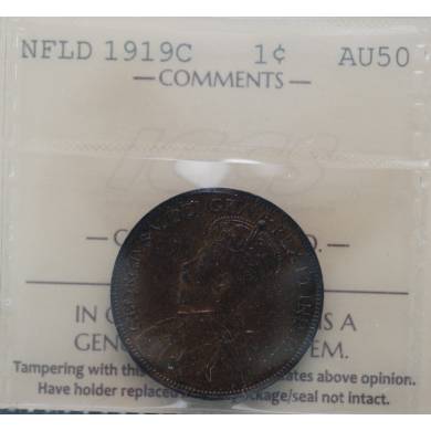 1919 C - AU 50 - ICCS - Large Cent - Newfoundland