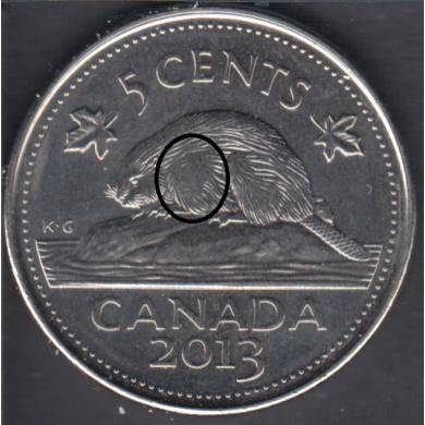 2013 - Weak ''Shoulder Beaver'' - Canada 5 Cents