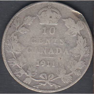 1911 - VG - Rim Nick - Canada 10 Cents
