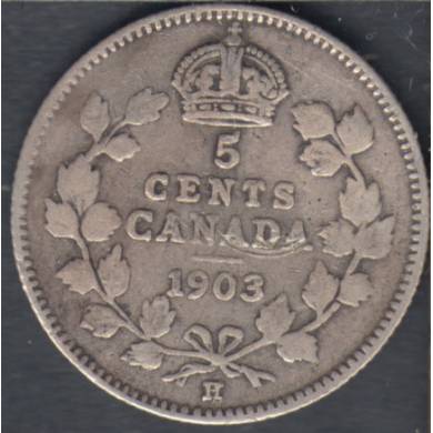 1903 H - Fine - Large 'H' - Scratch - Bent - Canada 5 Cents