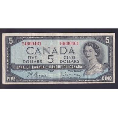 1954 $5 Dollars - VF/EF - Beattie Rasminsky - Prefix M/X
