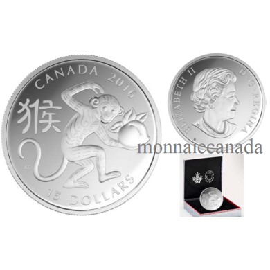 2016 - $15 - 1 oz. Fine Silver Coin  Year of the Monkey