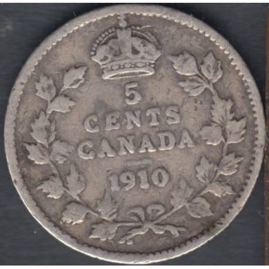 1910 - Pointed Leaves - VG - Canada 5 Cents