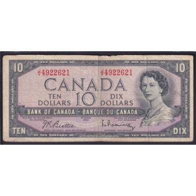 1954 $10 Dollars - Fine - Beattie Rasminsky - Prefix J/V