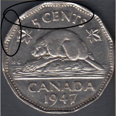 1947 - EF - Double Rim - Canada 5 Cents
