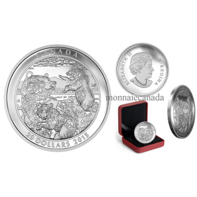 2015 - $20 - 1 oz. Fine Silver Coin  Grizzly Bear: Family