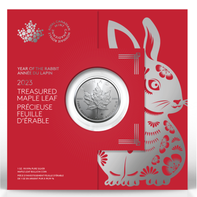 2023 - $5 - 1 oz. 99.99% Pure Silver Coin – Treasured Silver Maple Leaf: Year of the Rabbit