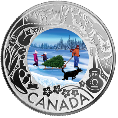 2019 - $3 - Pice colore en argent pur &#8210; Petits bonheurs de la vie au Canada : Arbre de Nol