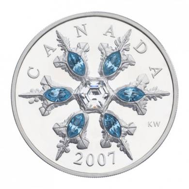 2007 - $20 - Canada Blue Crystal Snowflake Sterling Silver coin - Aquamarine