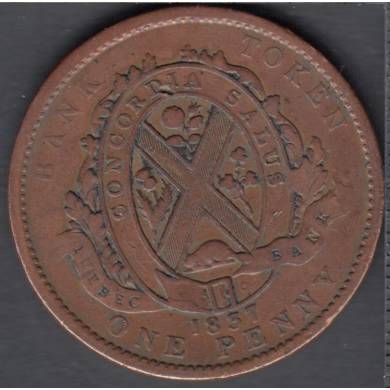 1837 - Fine - Trou - Quebec Bank - One Penny Token - Deux Sous - LC-9B2 - Province Bas Canada
