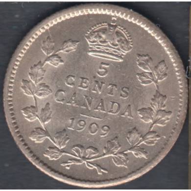 1909 - EF/AU - Round Leaves - Bow Tie - Canada 5 Cents
