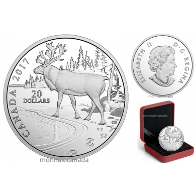 2017 - $20 - 1 oz. Pure Silver Coin  Nature's Impressions: Woodland Caribou
