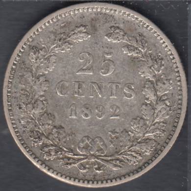 1892 - 25 Cents - VF - Pays Bas