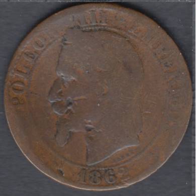 1862 k - 5 Centimes -Pli - France