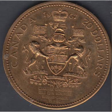 1967 CANADA $20 DOLLAR - Centennial Coin Monument Sudbury Canada