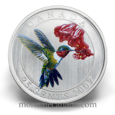 2007 - Ruby Throated Hummingbird - Coloured Coin 25 cents Bird