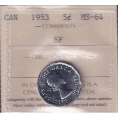 1953 - MS 64 - SF - ICCS - Canada 5 Cents