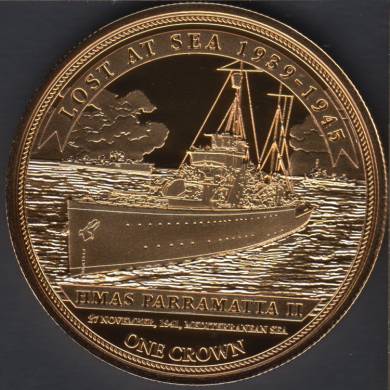 2016 - Proof - One Crown - Queen Elizabeth II Gold Plated - Lost at Sea 1939 - 1945 - HMAS PARRAMATTA II - Tristan da Cunha