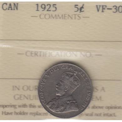 1925 - VF-30 - ICCS - Canada 5 Cents