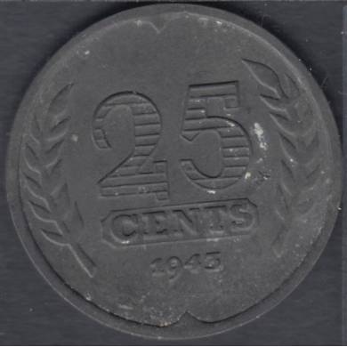 1943 - 25 Cents - Stained - Netherlands