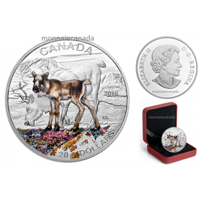 2016 - $20 - 1 oz. Pure Silver Coloured Coin  Baby Animals: Caribou