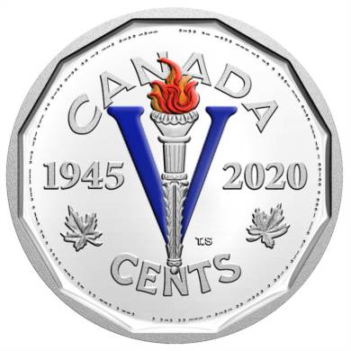2020 1945 - Proof - Argent Fin - Color - Canada 5 Cents