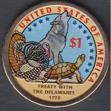 2013 D - B.Unc - Color - Treaty, Delawares - Native Dollar
