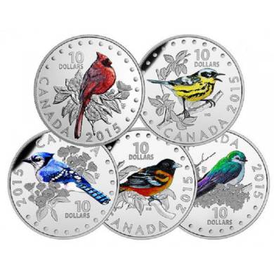 2015 - 5 Coins set of $10 in Fine Silver - Colourful Songbirds